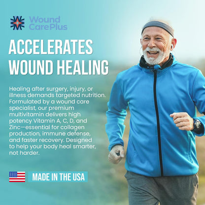 Wound Care Plus Men's Multivitamin – Comprehensive Vitamin & Mineral Blend with Vitamins A, B, C, D, E, Zinc – Supports Immune Health, Energy & Skin Wellness – 60 Capsules – Non-GMO, Gluten-free