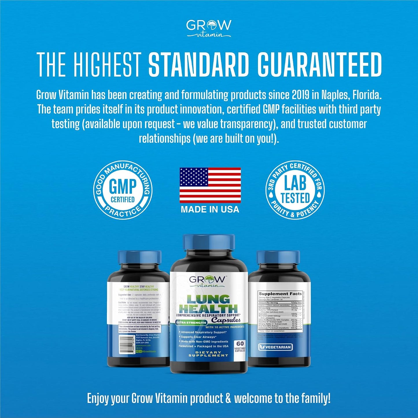 Grow Vitamin Lung Health – Respiratory Support Supplement with Vitamin C and Stinging Nettle, 60 Vegetarian Capsules - görsel 7