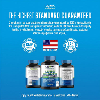 Grow Vitamin Lung Health – Respiratory Support Supplement with Vitamin C and Stinging Nettle, 60 Vegetarian Capsules