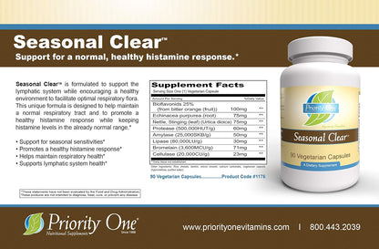 Priority One Vitamins Seasonal Clear - 90 Vegetarian Capsules