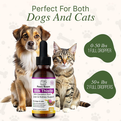 Milk Thistle for Dogs and Cats - Liver Support with Dandelion Root, Bacon Flavour, 59 ml