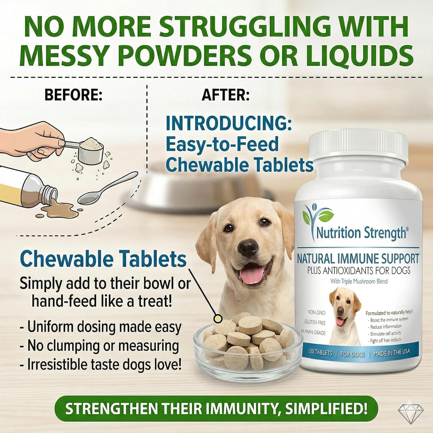 Immune Support for Dogs – Turkey Tail, Reishi, Shiitake & Maitake Mushroom Complex with CoQ10 and Vitamin A – 120 Chewable Tablets - görsel 8