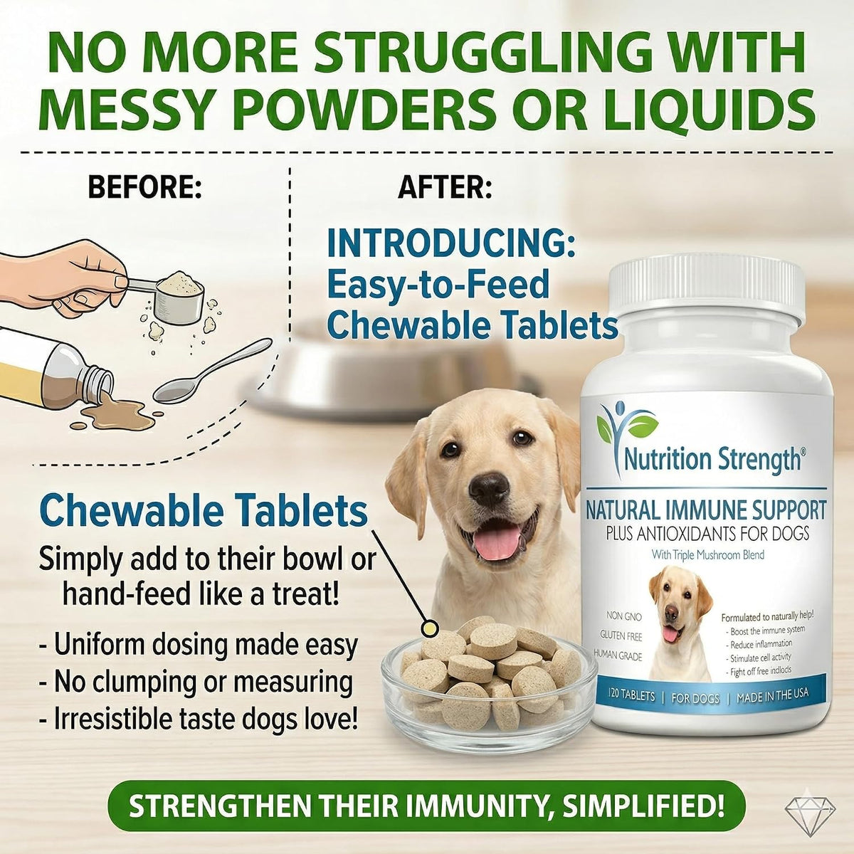 Immune Support for Dogs – Turkey Tail, Reishi, Shiitake & Maitake Mushroom Complex with CoQ10 and Vitamin A – 120 Chewable Tablets - görsel 8