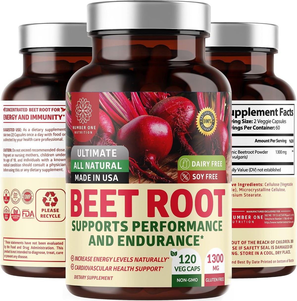 N1N Premium Organic Beetroot Capsules 1300mg - 120 Veg Caps - Non-GM & Gluten-free - görsel 1
