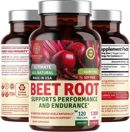 N1N Premium Organic Beetroot Capsules 1300mg - 120 Veg Caps - Non-GM & Gluten-free