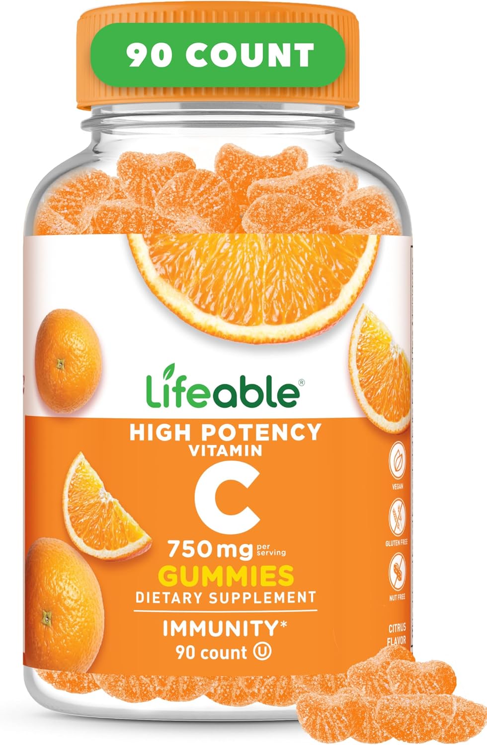 Lifeable Vitamin C Gummies – 750mg, Orange Flavour, Immune Support – 90 Gummies - görsel 1