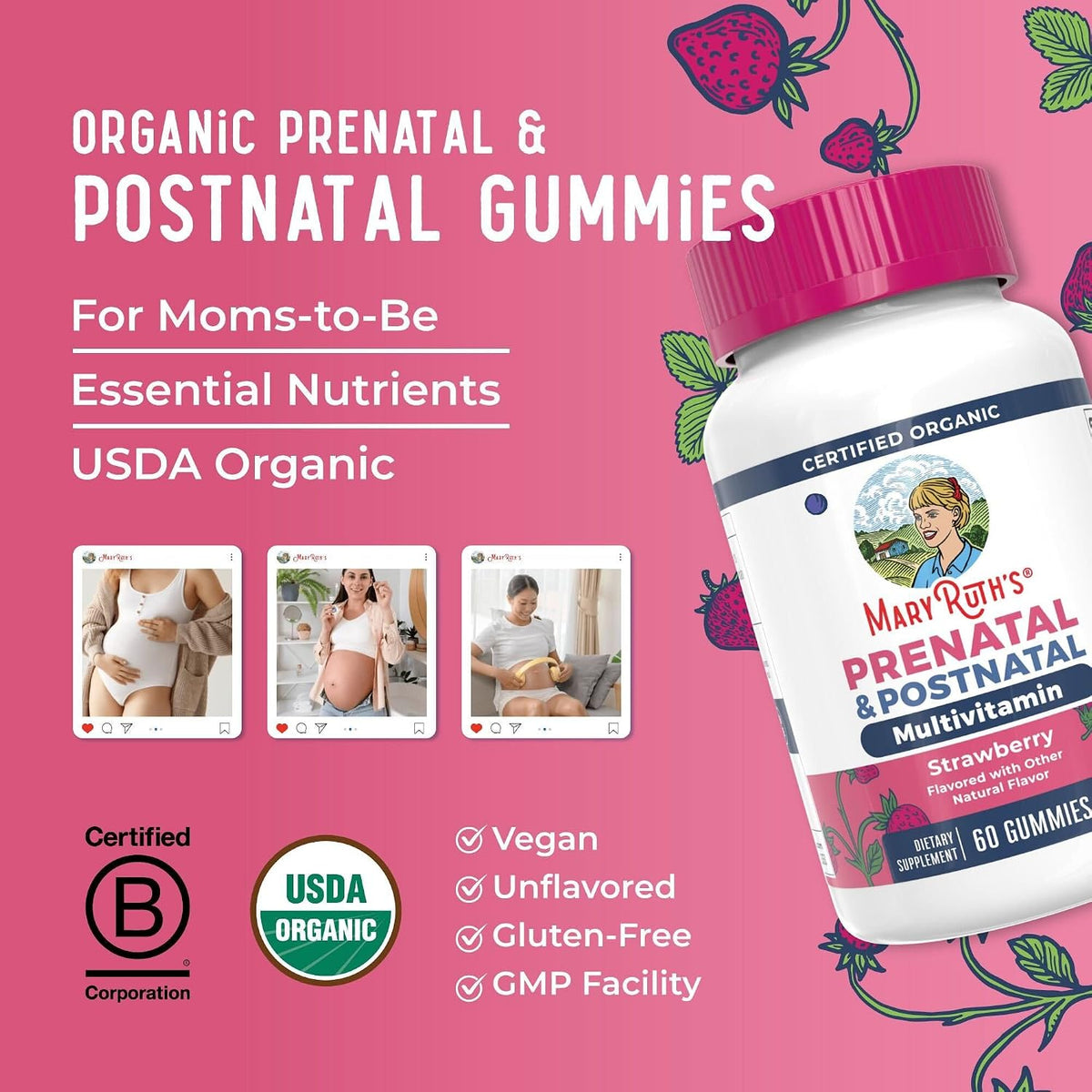 MaryRuth's Organics Prenatal Vitamins for Women - Certified Organic Prenatal Gummies with Methylfolate 800 mcg DFE & Iodine - Vegan, Non-GMO (30 Servings) - görsel 7
