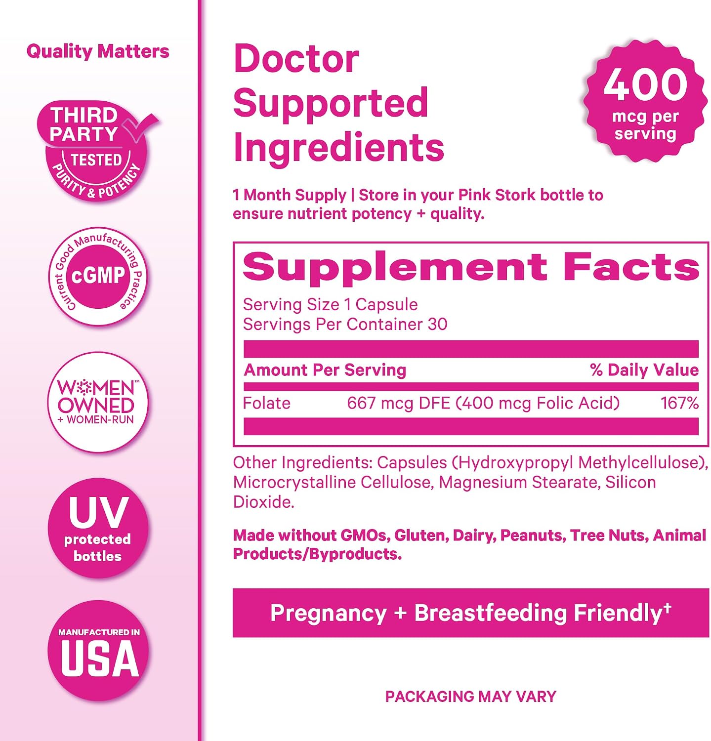 Pink Stork Folic Acid Supplement for Women – 400mcg, 30 Capsules | Daily Vitamin B9, Prenatal & Fertility Support, Supports Red Blood Cell Formation & Energy, Vegetarian - görsel 6