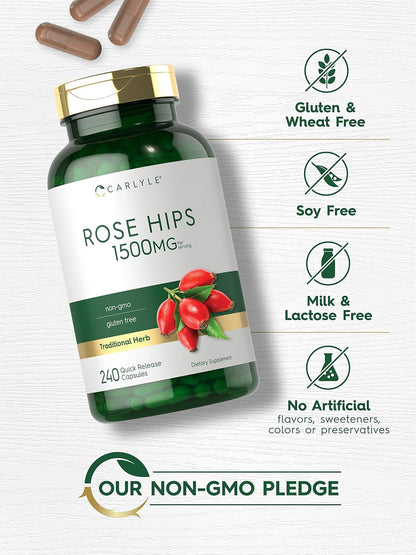 Carlyle Rose Hips | 1500 mg | 240 Quick Release Capsules | Non-GMO & Gluten-free Food Supplement