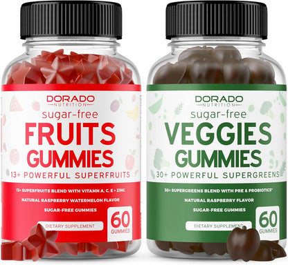 Fruit and Veg Supplement Gummies (120 Count) - Sugar-Free Superfood Blend for Adults