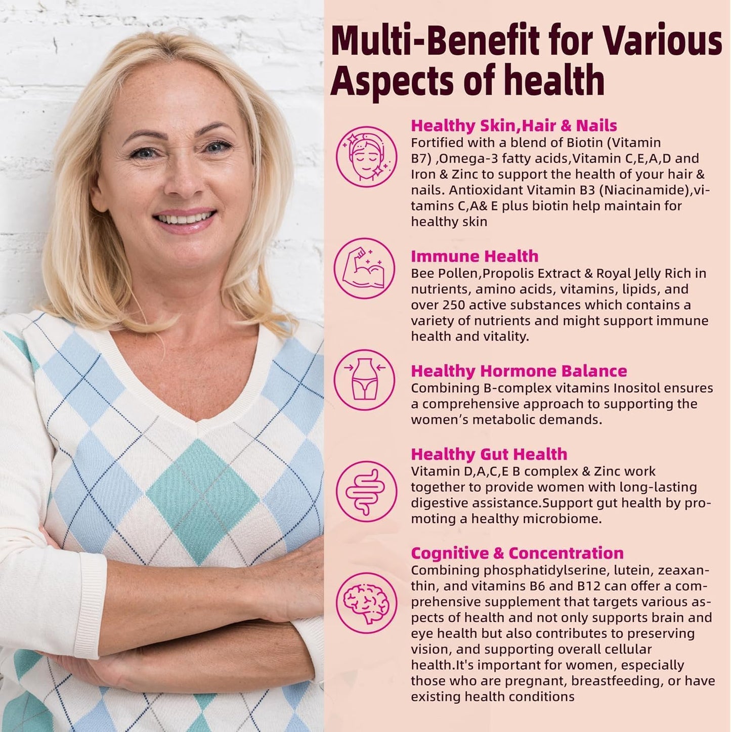 Lerinettia Multivitamin for Women 40+ Gummies with Omega-3, Iron, and B-Complex - Vegan, Sugar-Free (60 Gummies) - görsel 4