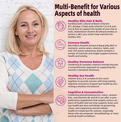 Lerinettia Multivitamin for Women 40+ Gummies with Omega-3, Iron, and B-Complex - Vegan, Sugar-Free (60 Gummies)