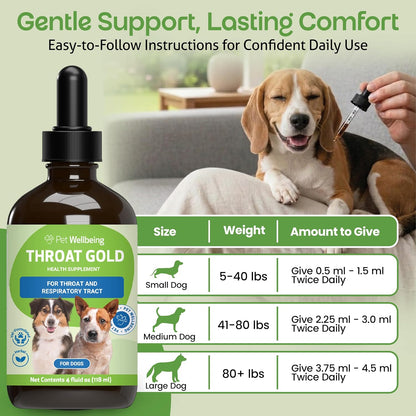 Pet Wellbeing Throat Gold for Dogs - Herbal Throat & Respiratory Support Liquid (118 ml)