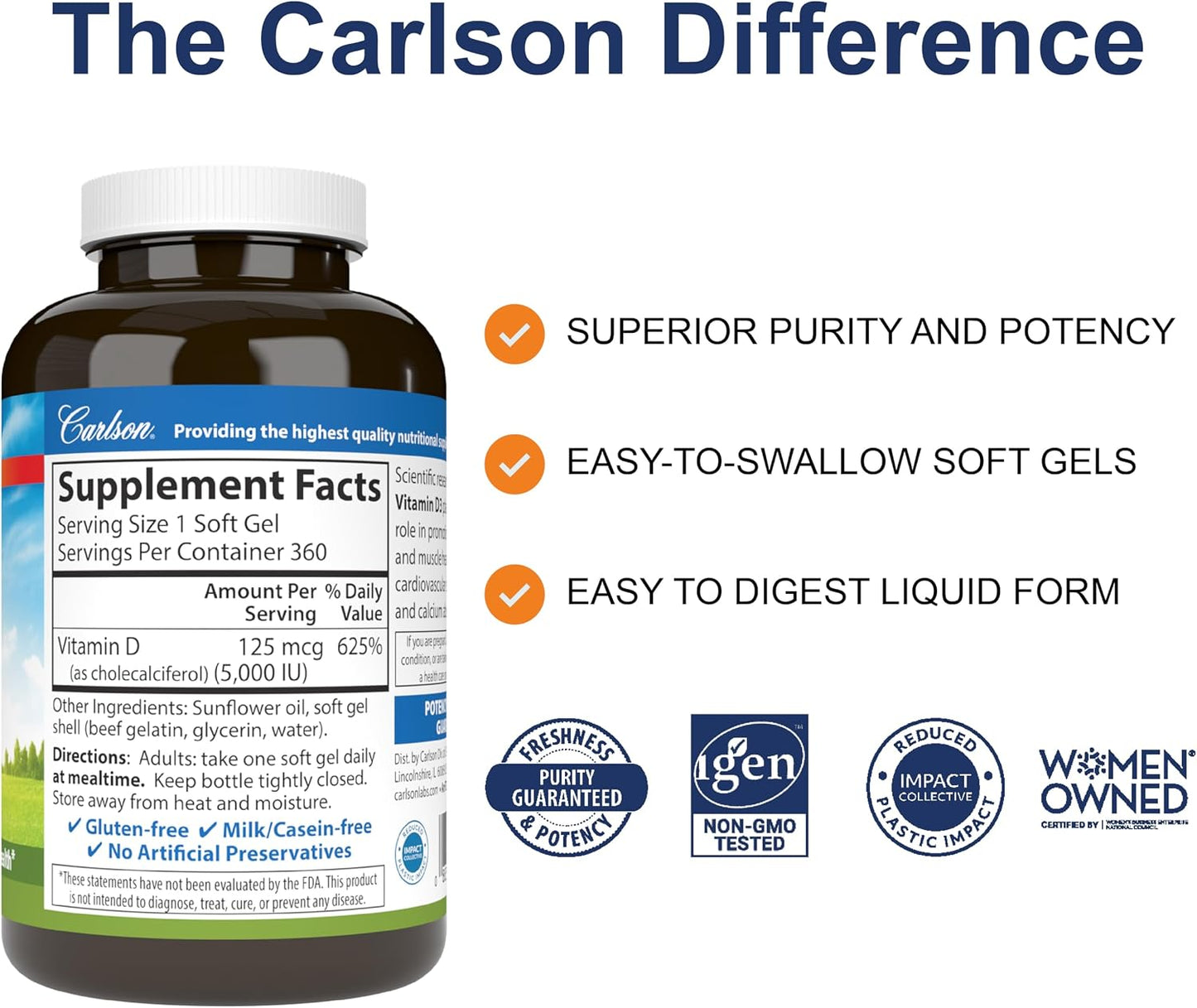 Carlson Vitamin D3 5000 IU (125 mcg) Softgels – 360 count - görsel 2
