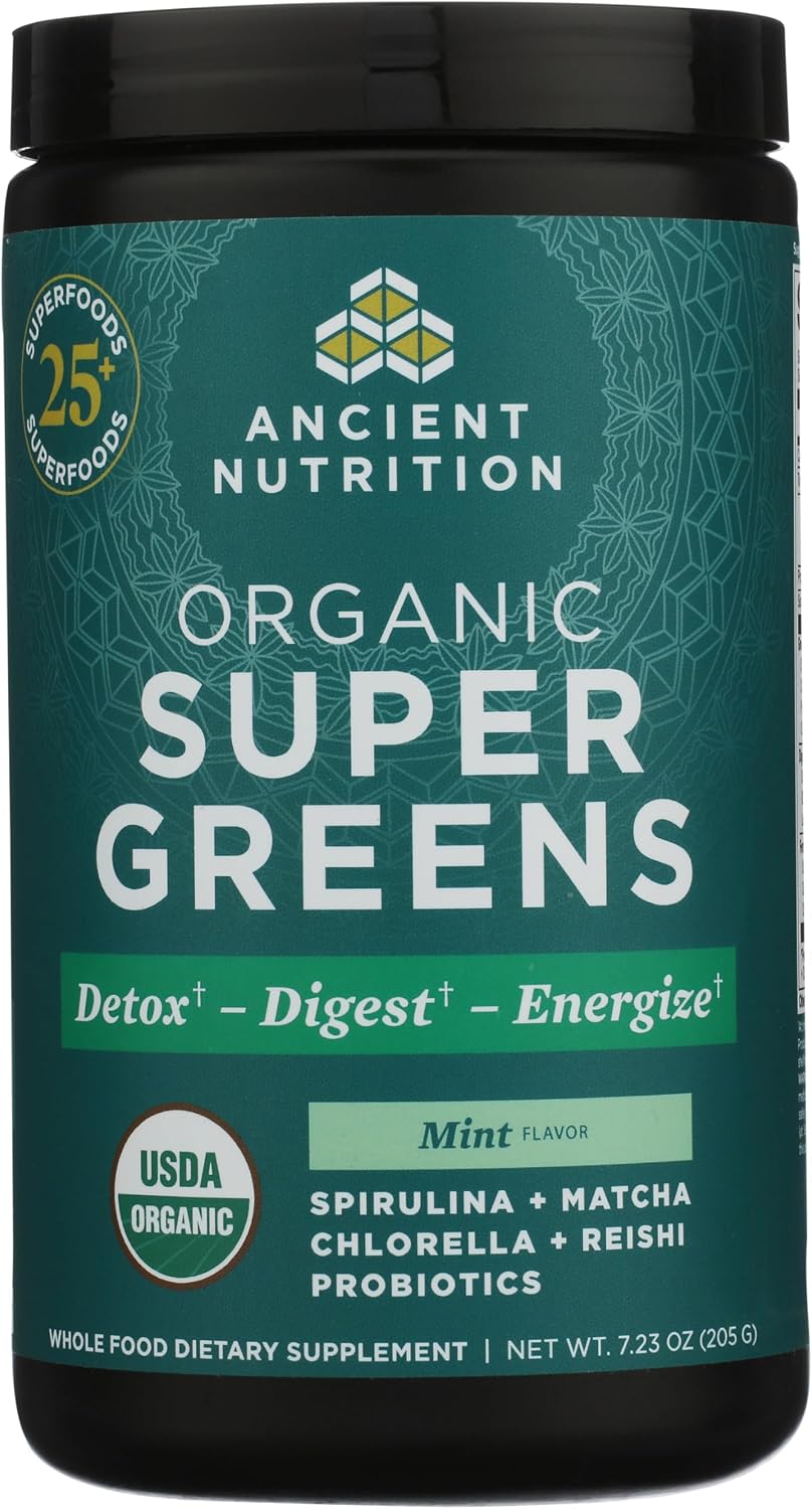Ancient Nutrition SuperGreens Powder with Probiotics – Organic Peppermint Flavour – 25 Servings - görsel 1