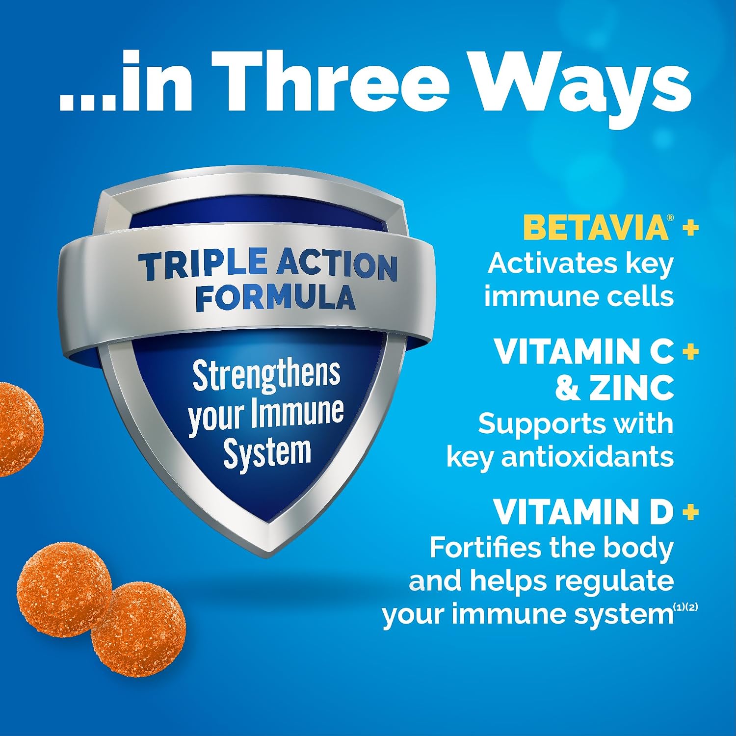 Emergen-C Immune+ Triple Action Immune Support Gummies with BetaVia, 750mg Vitamin C, B Vitamins, Vitamin D and Antioxidants, Super Orange Flavour - 45 Count - görsel 3