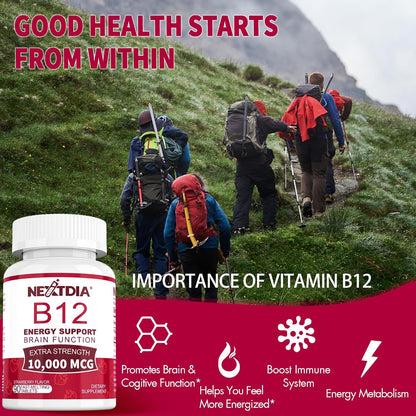 Methylated Vitamin B12 10,000 mcg Sublingual Tablets – Natural Strawberry Flavour, 180 Count