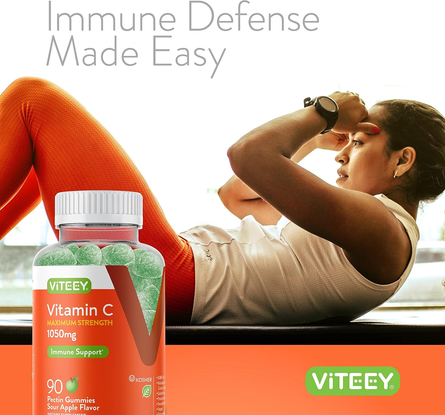 Viteey Chewable Vitamin C Gummies for Adults - 1050mg Maximum Strength | Immune Support - 90 Count - görsel 6