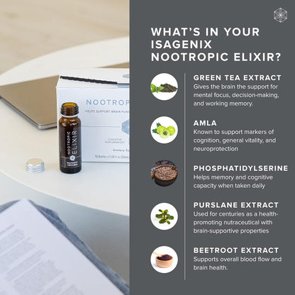 Isagenix Nootropic Elixir - Brain Health & Focus Supplement - 10 Pack