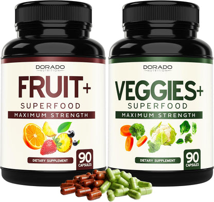 Fruit and Vegetable Supplement (180 Capsules) - Superfood Fruits and Vegetables for Adults - Non-GMO, Vegan, Made in the USA