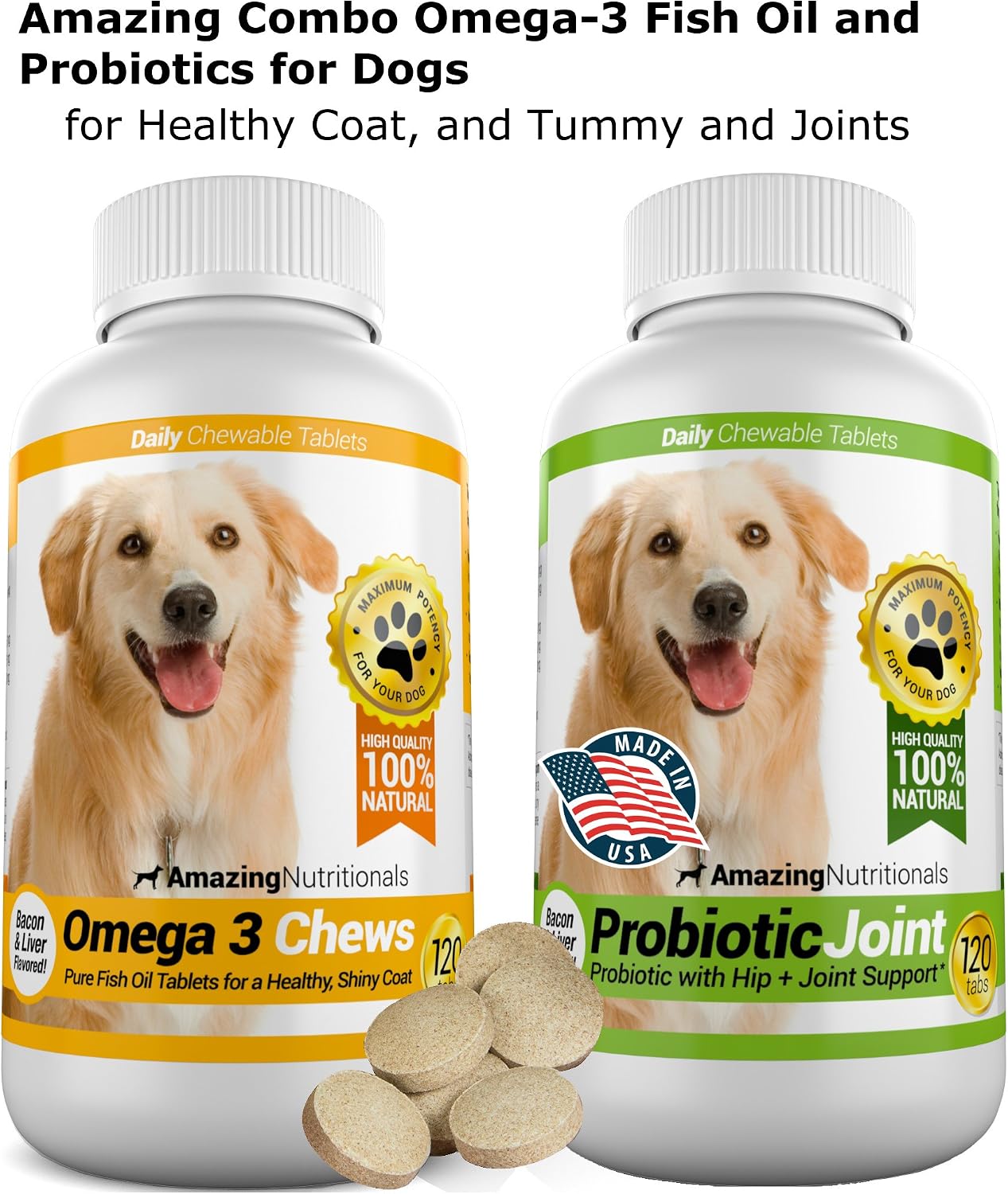 Amazing Omega-3 Fish Oil and Probiotics Combo for Dogs - 120 Tasty Chews Each (Pack of 2) - görsel 2