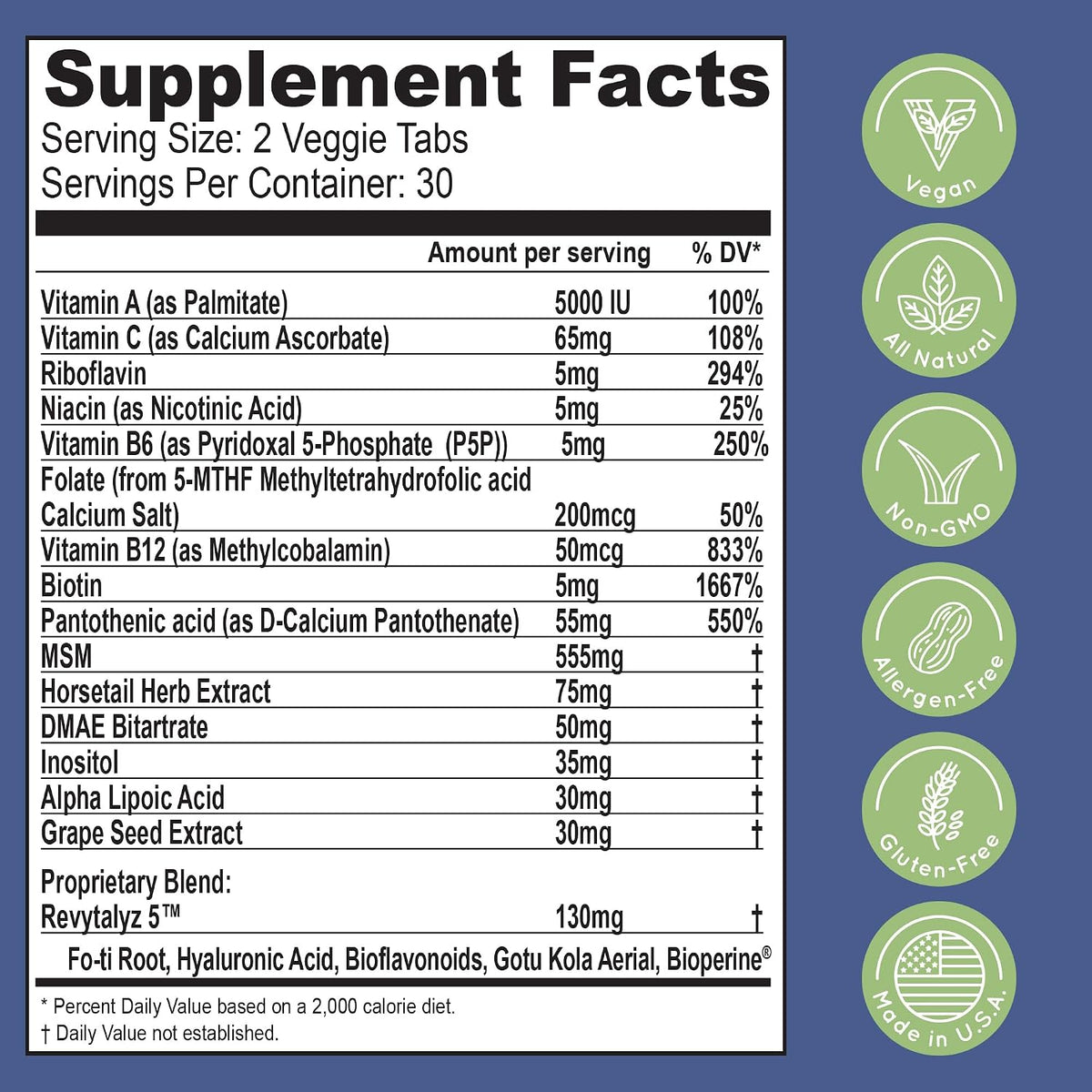 Essential Source Bonita V - Hair, Skin and Nails Vitamins with 5000 mcg Biotin, 60 Vegan Tablets - görsel 5