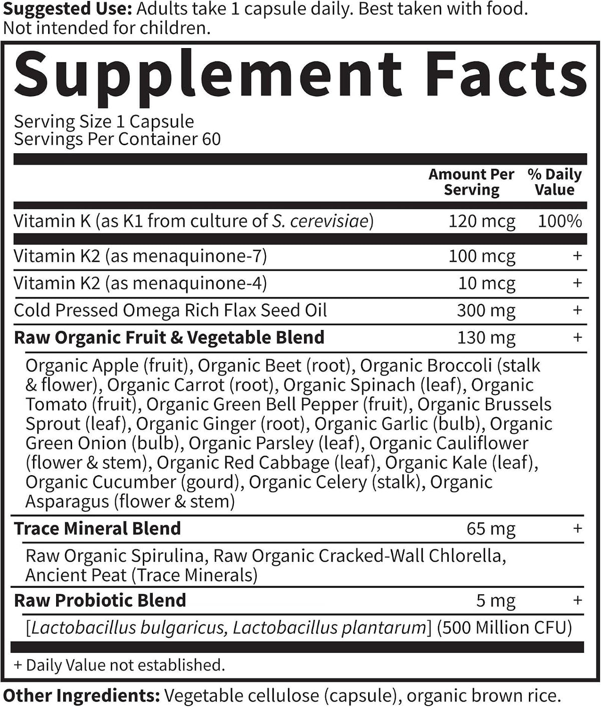 Garden of Life Raw Vitamin Code K Complex - Vitamin K1 & K2 Supplement with Probiotics, 60 Vegan Capsules - görsel 2