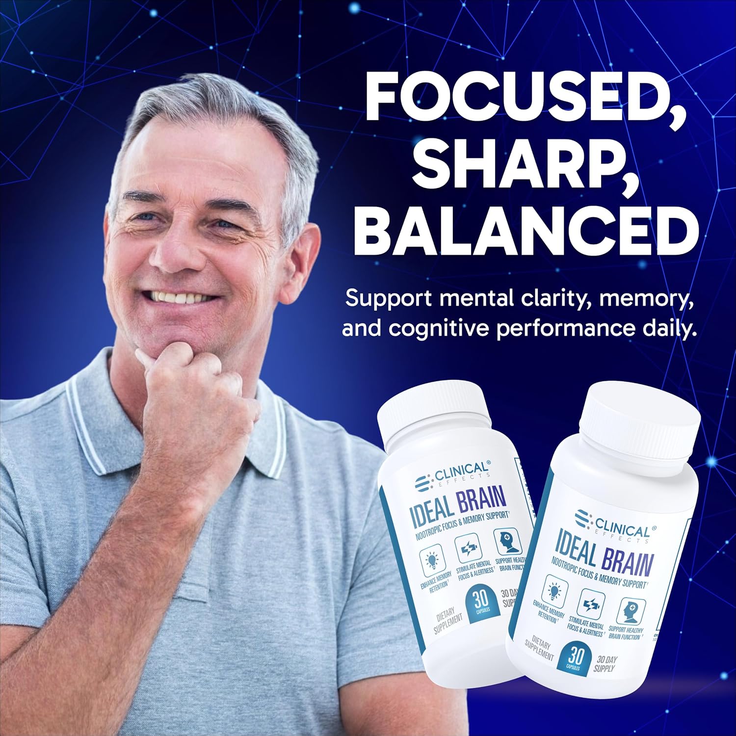 Clinical Effects Ideal Brain - Food Supplement for Nootropic Focus and Memory Support - 30 Capsules - B Vitamins, GABA, Alpha-GPC - görsel 2