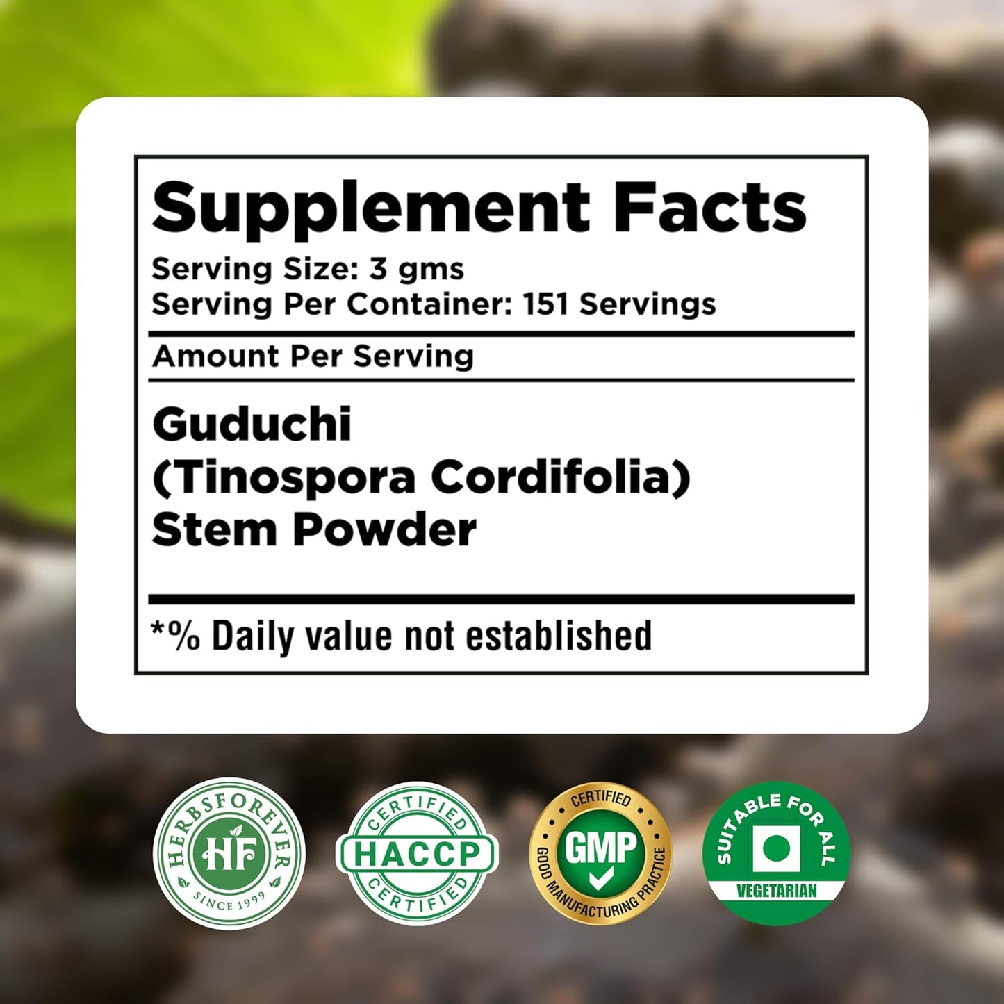 Herbsforever Guduchi Powder (Tinospora cordifolia) - 454g, Premium Herbal Powder, Non-GM, Vegan, Gluten-Free - görsel 3