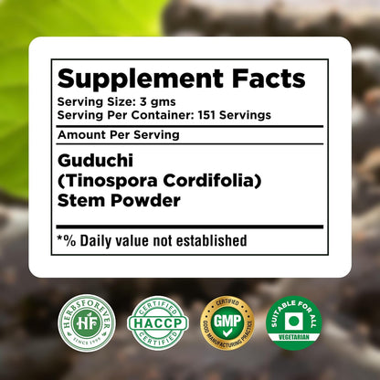 Herbsforever Guduchi Powder (Tinospora cordifolia) - 454g, Premium Herbal Powder, Non-GM, Vegan, Gluten-Free