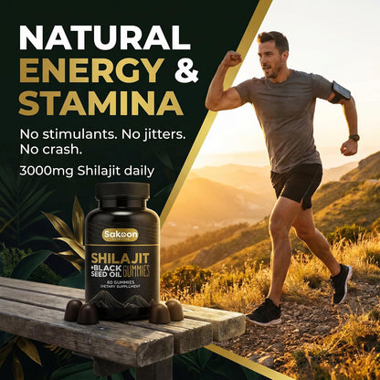 Pure Shilajit Gummies for Men and Women, with Black Seed Oil – High Potency Himalayan Resin – Energy, Immune & Cognitive Support – Lab Tested, Non-GMO, Gluten-Free