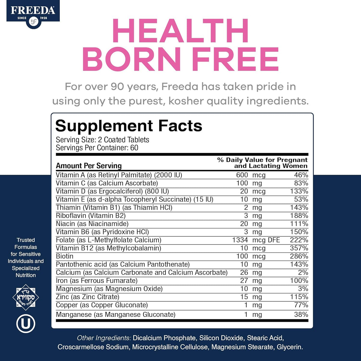 FREEDA Mini Prenatal Vitamin - Tiny Easy-to-Swallow Prenatal Multivitamin with Iron, Folic Acid, Vitamin D - Kosher, Vegan, 120 Tablets - görsel 3