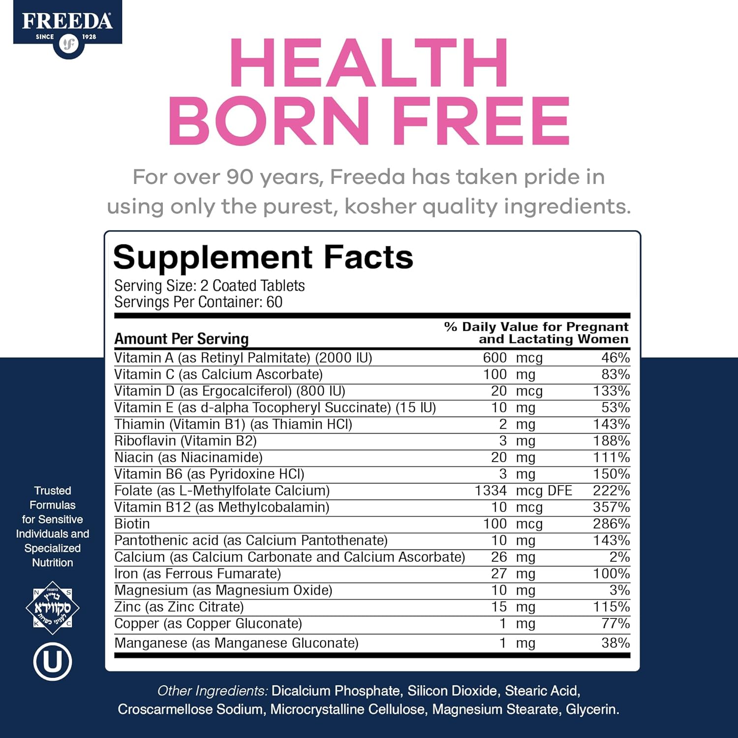FREEDA Mini Prenatal Vitamin - Tiny Easy-to-Swallow Prenatal Multivitamin with Iron, Folic Acid, Vitamin D - Kosher, Vegan, 120 Tablets - görsel 3