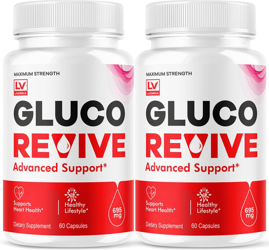 (2 Pack) Gluco Revive Capsules - Official GlucoRevive Advanced Formula Support Capsules - Maximum Strength, Natural Gluco Revive Vitamins for Overall Health & Wellness, 120 Capsules for 2 Months