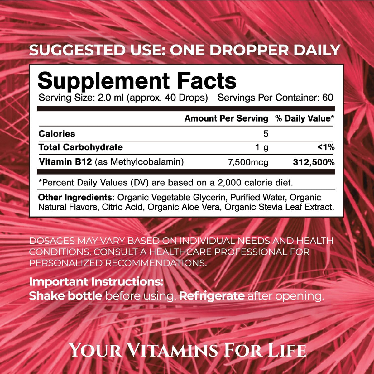 Ultra Max B12 - 5000mcg Sublingual Vitamin B12 Liquid Drops - Methylcobalamin - Vegan, Non-GMO, Strawberry Flavour - 118 ml - görsel 2