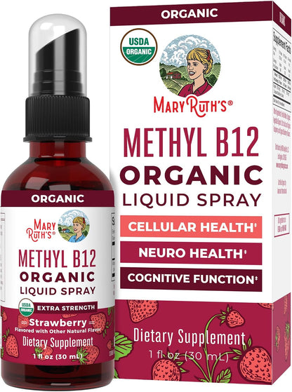 MaryRuth's Organic Methyl B12 Spray | 1,500 µg B12 Per Serving | Methylcobalamin | Energy Metabolism Support | Normal Nervous System Function | Vegan | Gluten-free | Sugar Free | 30 ml