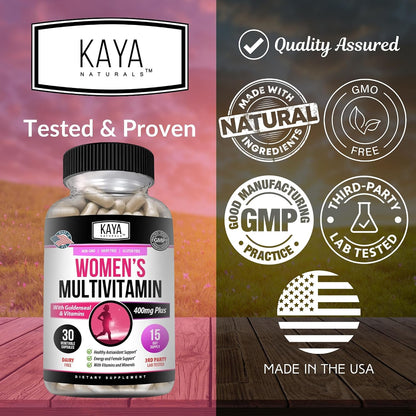 Kaya Naturals Women's Multivitamin - Daily Immune and Energy Support with Vitamins A, C, D, E, Biotin, Zinc (30 Tablets)