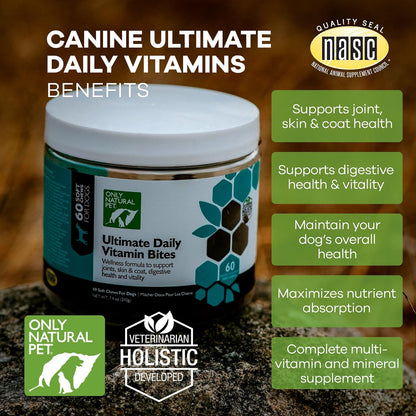 Only Natural Pet Ultimate Daily Vitamins - Complete Multivitamin Supplement for Dogs, 60 Soft Chews