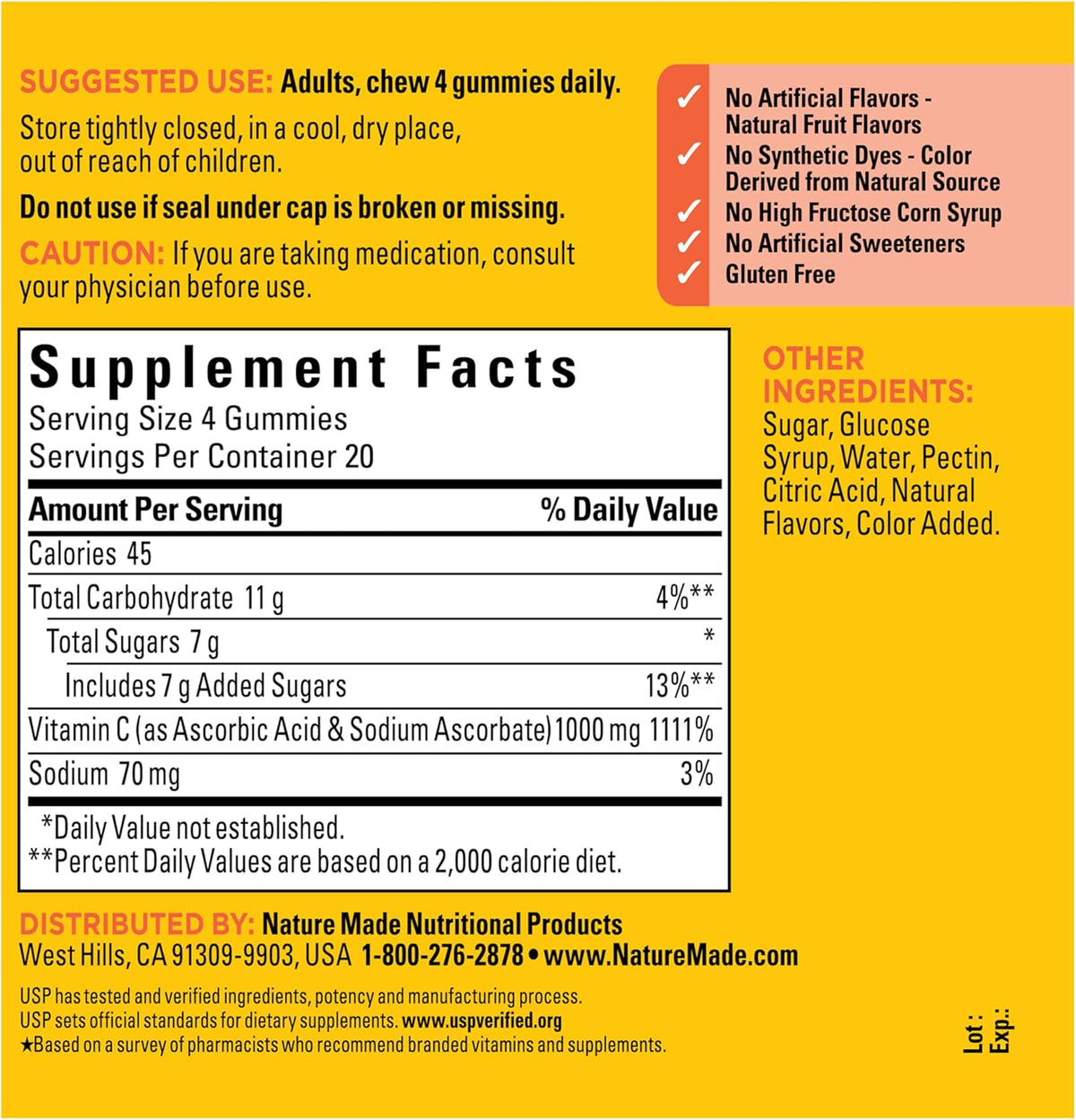 Nature Made Maximum Strength Dosage Vitamin C 1000mg per Serving, Adult Vitamin C Immune Support Gummies, 80 Gummies for Daily Immune Support, 20 Day Supply - görsel 8