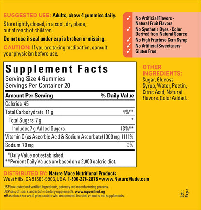 Nature Made Maximum Strength Dosage Vitamin C 1000mg per Serving, Adult Vitamin C Immune Support Gummies, 80 Gummies for Daily Immune Support, 20 Day Supply