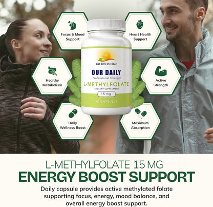 Our Daily Vites L-Methylfolate 15mg – Active 5-MTHF Methylated Folate Supplement, 90 Capsules