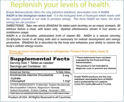 ENADA 5mg NADH with Chlorophyll – 30 Sublingual Tablets