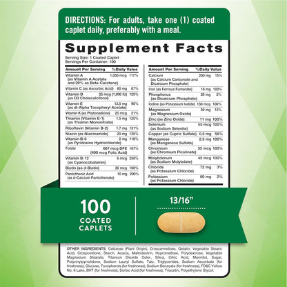 Nature's Truth ABC Complete Multivitamin for Men and Women - Daily Multivitamin - 100 Caplets - Non-GMO & Gluten-Free