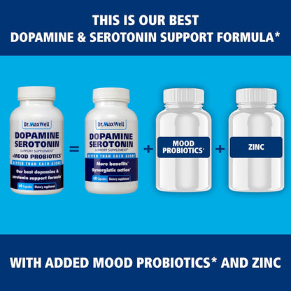 Dr. Maxwell Serotonin and Dopamine Food Supplements with Mood Probiotic, 5-in-1 Support