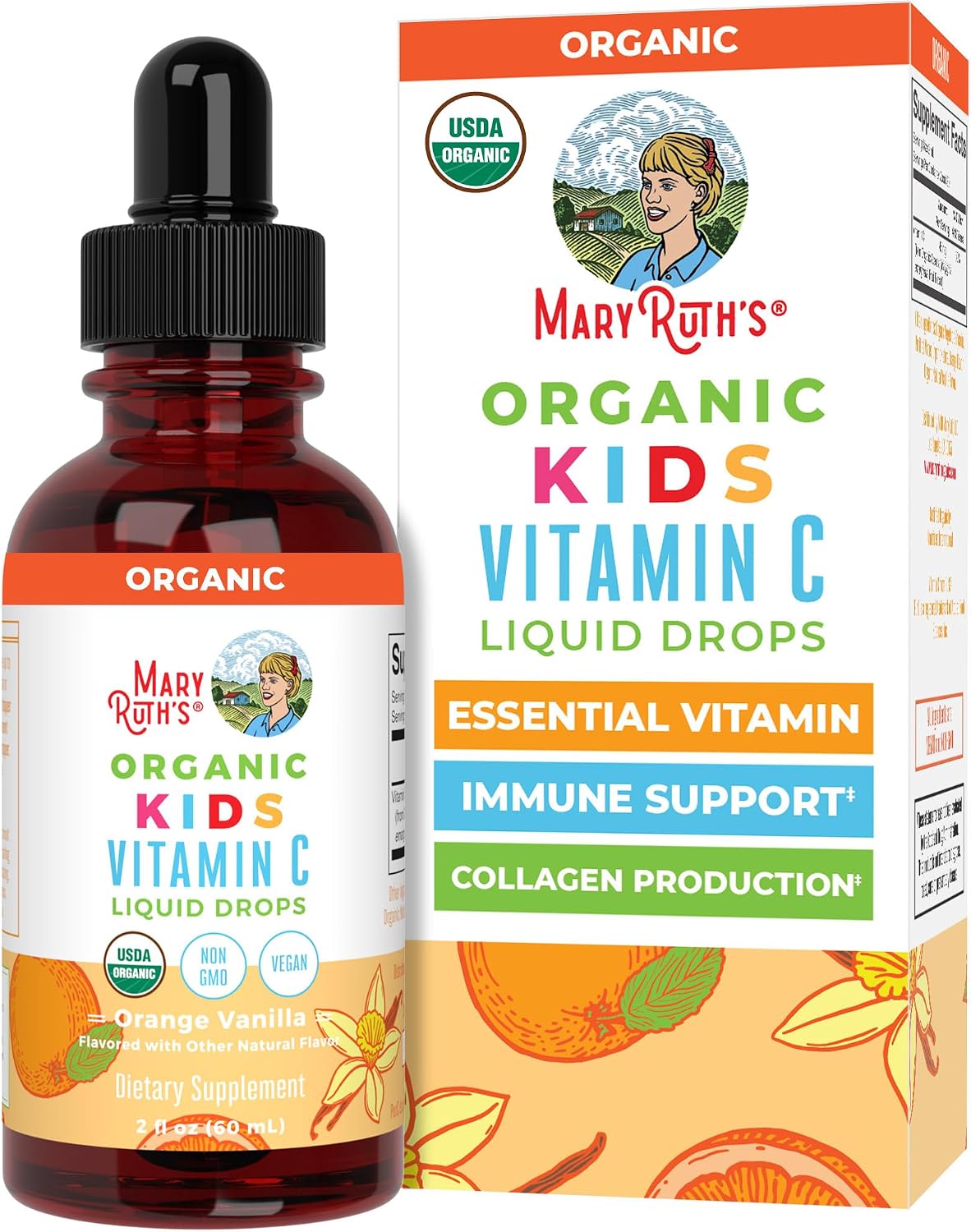 MaryRuth's Organic Children's Vitamin C Drops – Vegan Vitamin C Immune Support Supplement for Ages 4-13 | Immune Support & Overall Health | Vitamin C from Organic Acerola Fruit Extract | 60ml - görsel 1