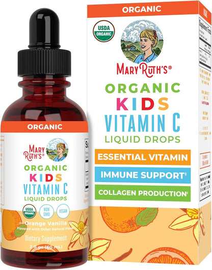 MaryRuth's Organic Children's Vitamin C Drops – Vegan Vitamin C Immune Support Supplement for Ages 4-13 | Immune Support & Overall Health | Vitamin C from Organic Acerola Fruit Extract | 60ml