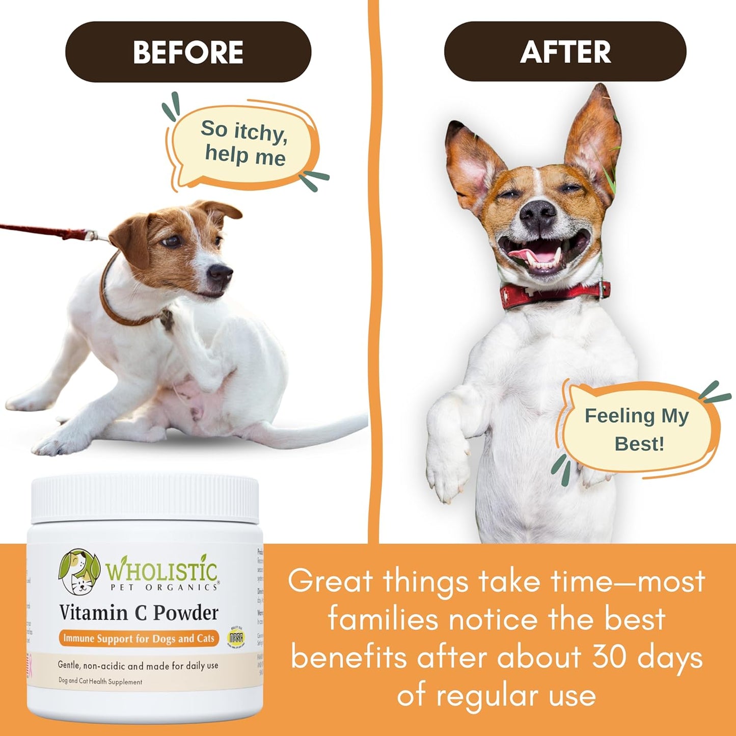 Wholistic Pet Organics Vitamin C Powder for Dogs & Cats - Allergy & Itch Relief - Immune Support - 113 g (113 Servings) - görsel 5
