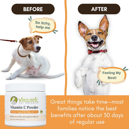Wholistic Pet Organics Vitamin C Powder for Dogs & Cats - Allergy & Itch Relief - Immune Support - 113 g (113 Servings)
