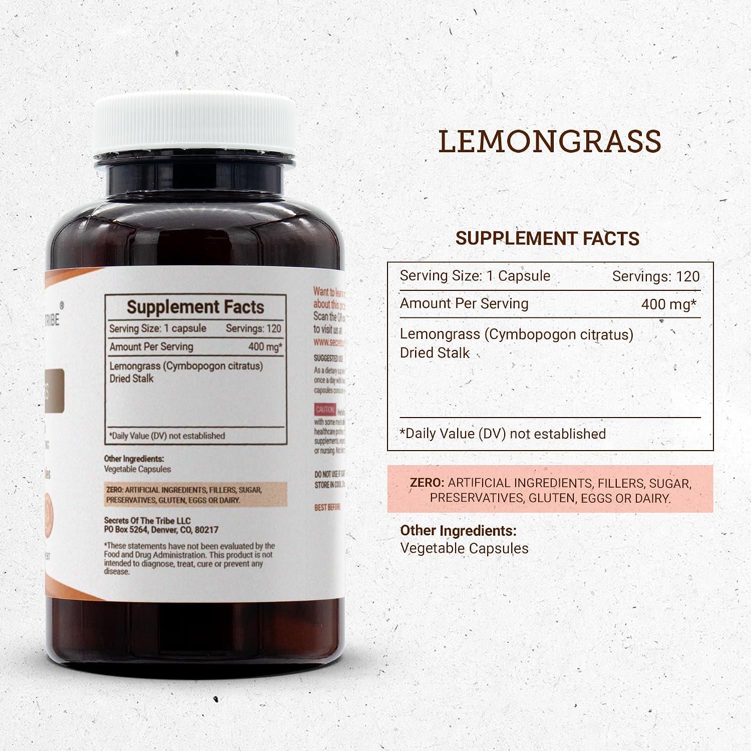 Secrets of the Tribe Lemongrass 120 Capsules, 400 mg - görsel 3