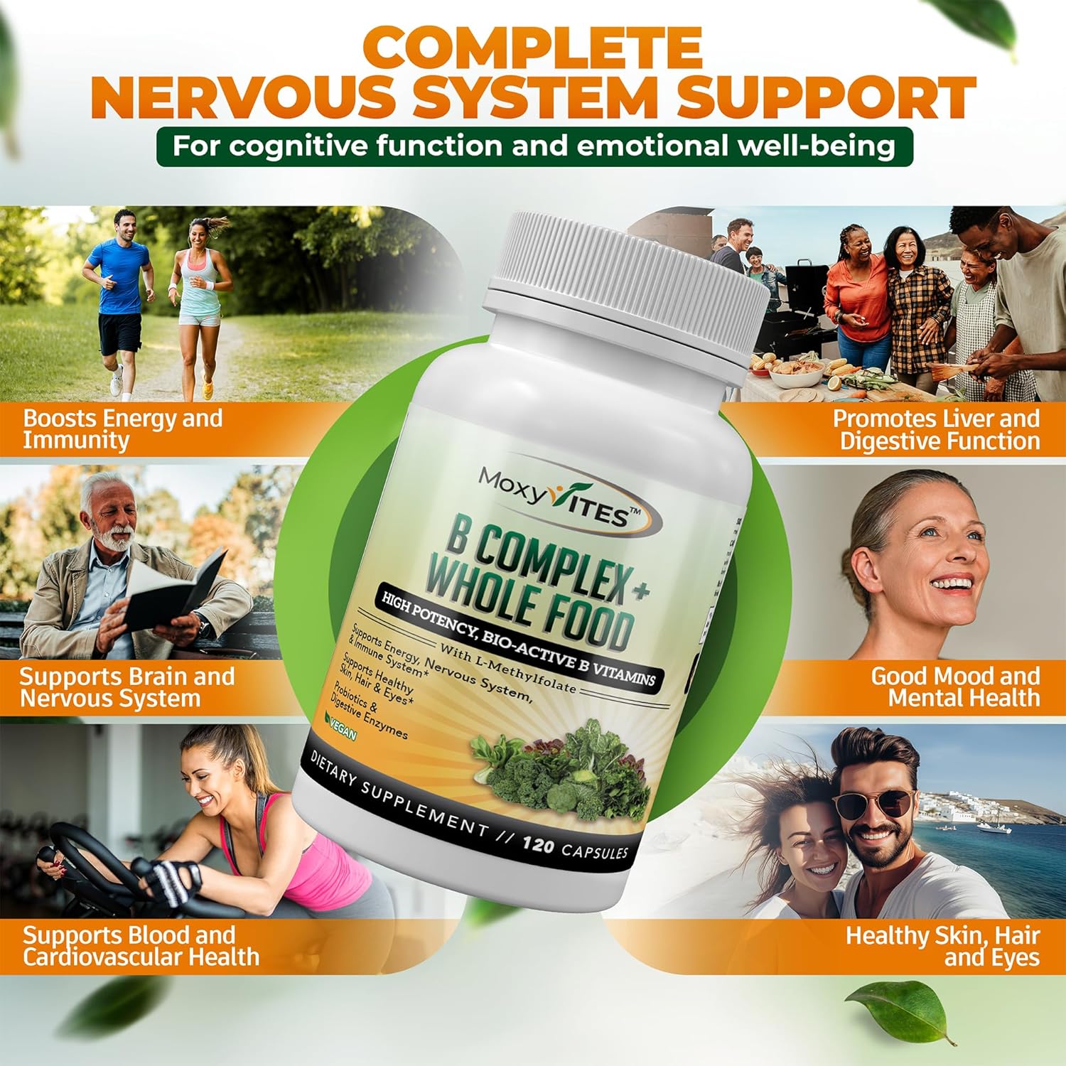 MoxyVites Vitamin B Complex – Methylated B Vitamins with Whole Foods, Vegan, 120 Capsules - görsel 3